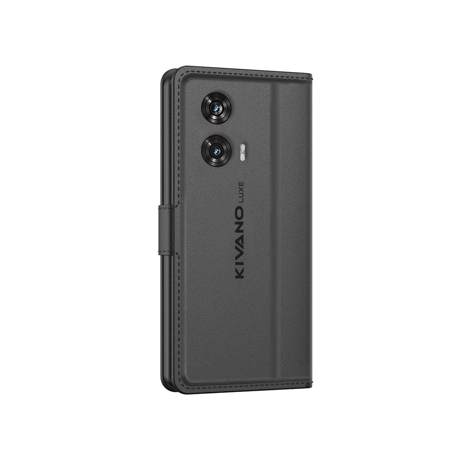 Leather Wallet Case for Motorola edge 50 fusion ?Stylish Flip Folio Cover with Card Holder, Stand -KIVANO LUXE - Aibex
